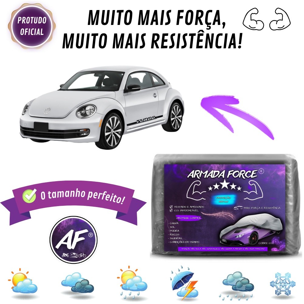 Capa Cobrir Fusca ARMADA FORCE Impermeável 100% Sem Forro Protege Sol Chuva Proteção Automotiva Anti-UV