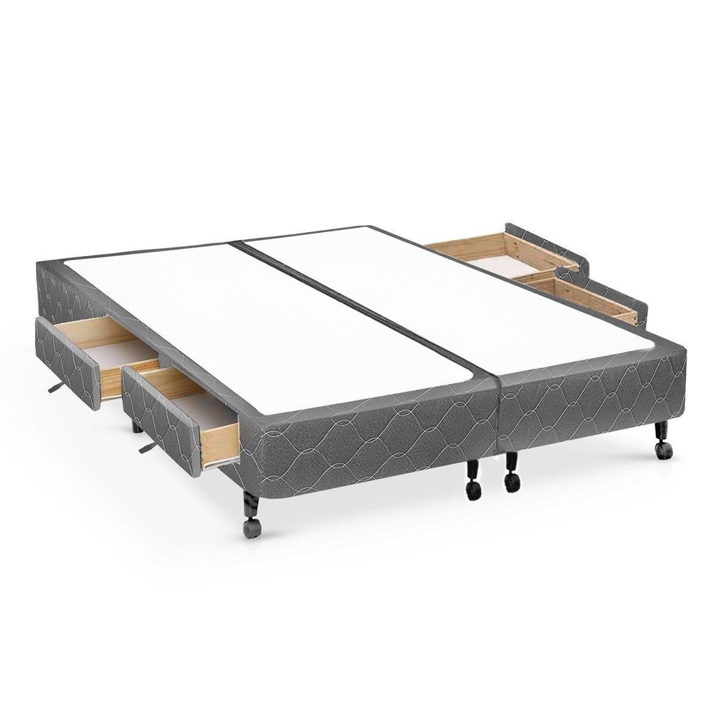 Cama Box Base c/ Gavetas King Poli Tecido Gray (193x27-c/4 Gavs (2 uni 96X203)) - Castor em Oferta na Shopee