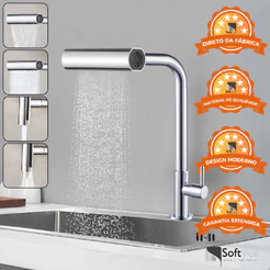 Torneira Gourmet Cozinha Bancada Parede 4 Jatos em 1 Cromada Dourada Preta Metal Pia Multifuncional
