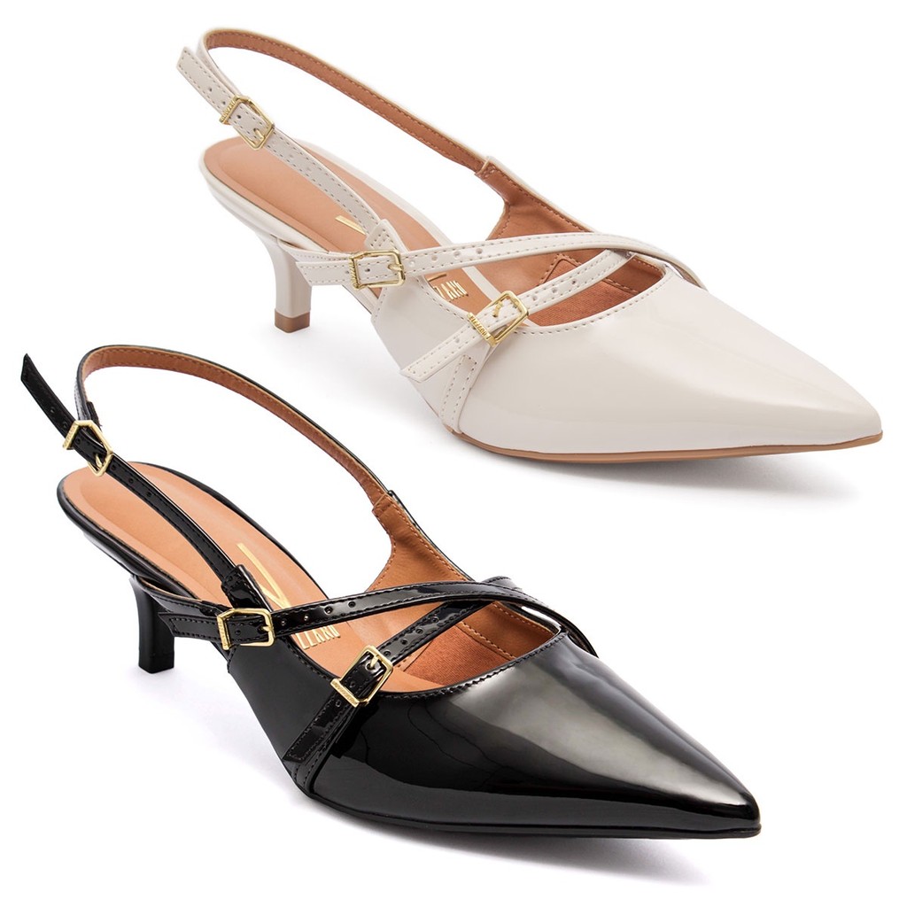 Kit 2 Scarpin Vizzano Slingback Feminino Salto Baixo Fivelas