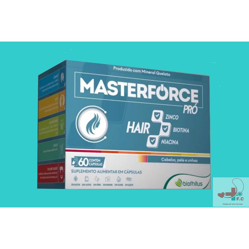 Vitamina Suplemento Alimentar Saude do Cabelo Biotina/Zinco Masterforce HAIR - com 60 capsulas