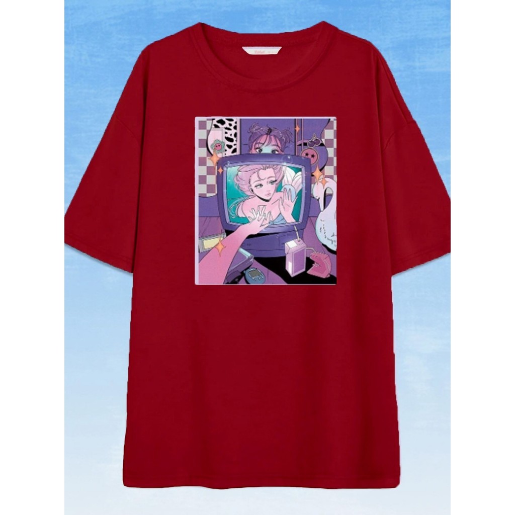 Camiseta Oversized Unissex Vermelha Plus sizer Estampada Desenho Anime Angel TV Blusa Streetwear