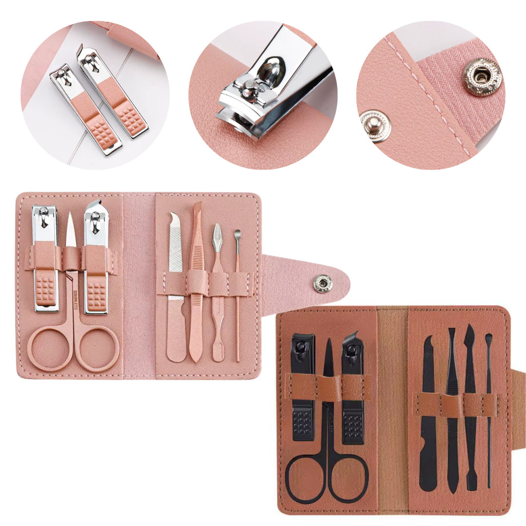 2 Kit Cortador De Unha Carbono Conjunto Com 7 Peças Tesoura Pinça Com Estojo