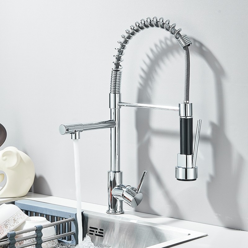 Torneira Cozinha Gourmet de Bancada Monocomando Com Duo Spray Flexível Misturador  De Água Quente E FriaAço inox 304