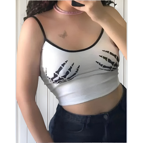 Cropped Mão Caveira Feminino Tumblr Blogueira Blusinha