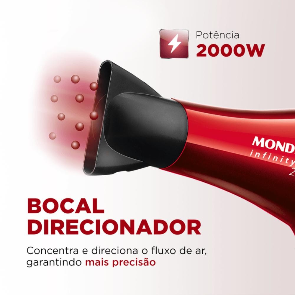 Secador de Cabelo Mondial Infinity 2500 Íon Vermelho/Preto 1900W 127V - SC-12 — imagem 2 de 2