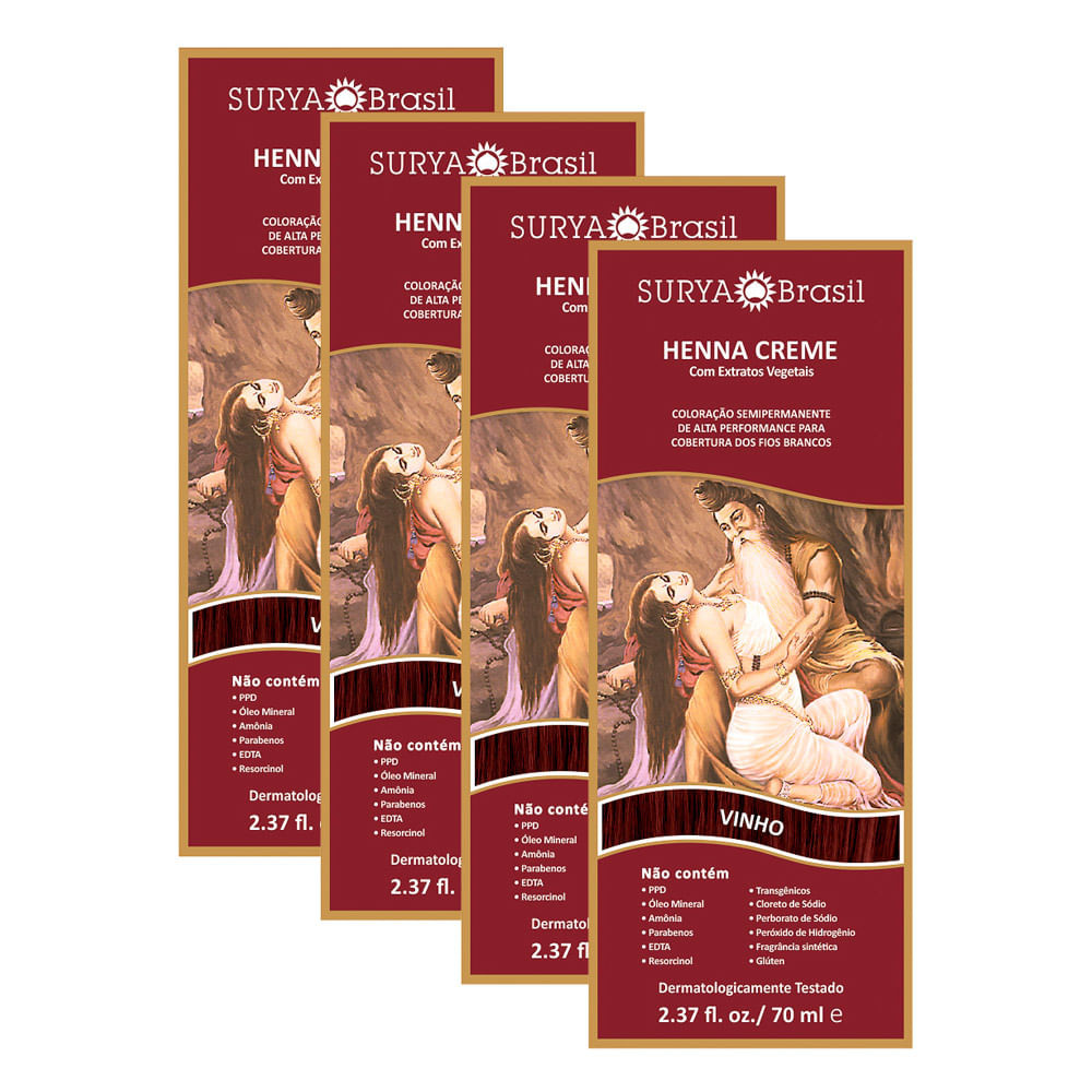 Henna Creme Surya Brasil Vinho | Kit com quatro unidades - Beauty