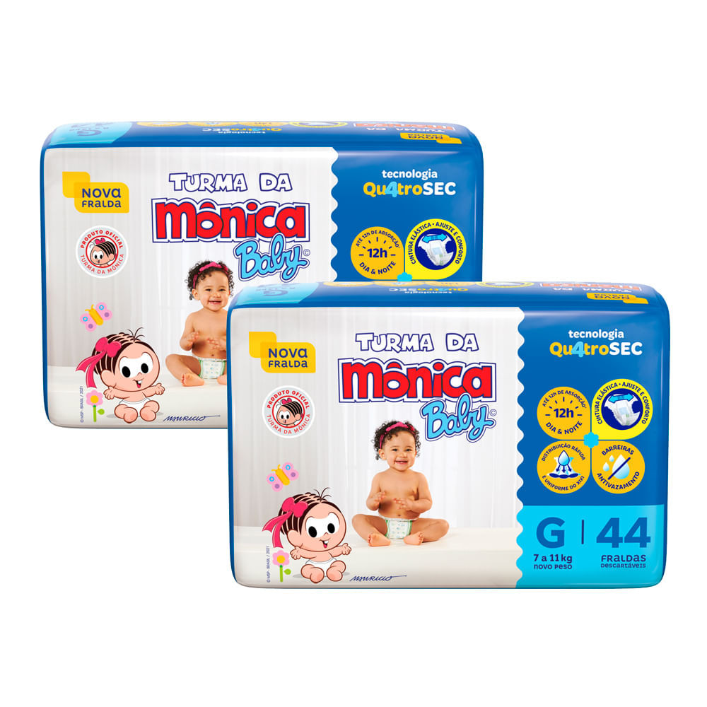 Kit de Fraldas Turma da Mônica Baby Mega Tamanho G 88 Unidades - Mom & Baby