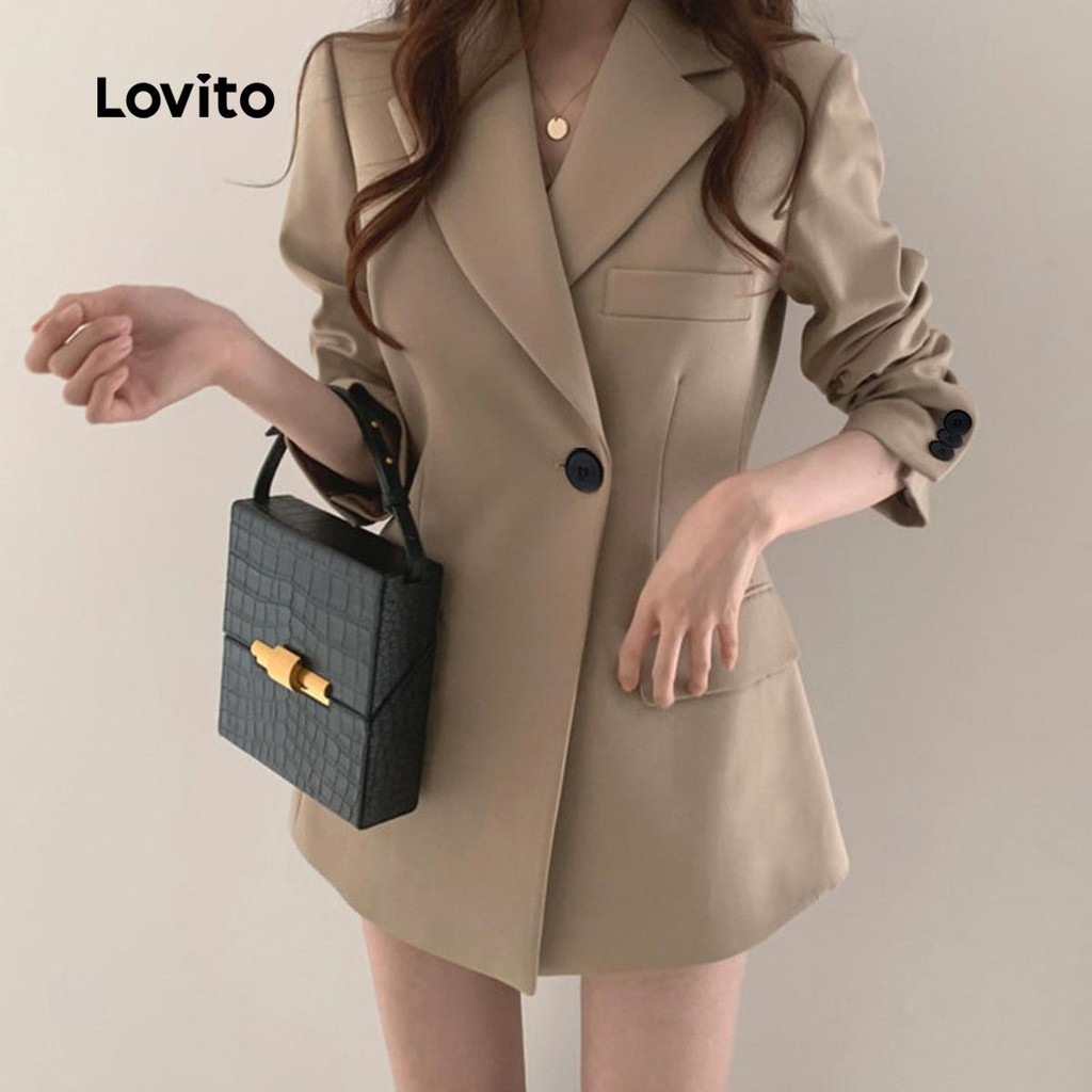 (Trendy) Lovito Blazer elegante de botão liso para mulheres LNL101618 em Oferta na Shopee