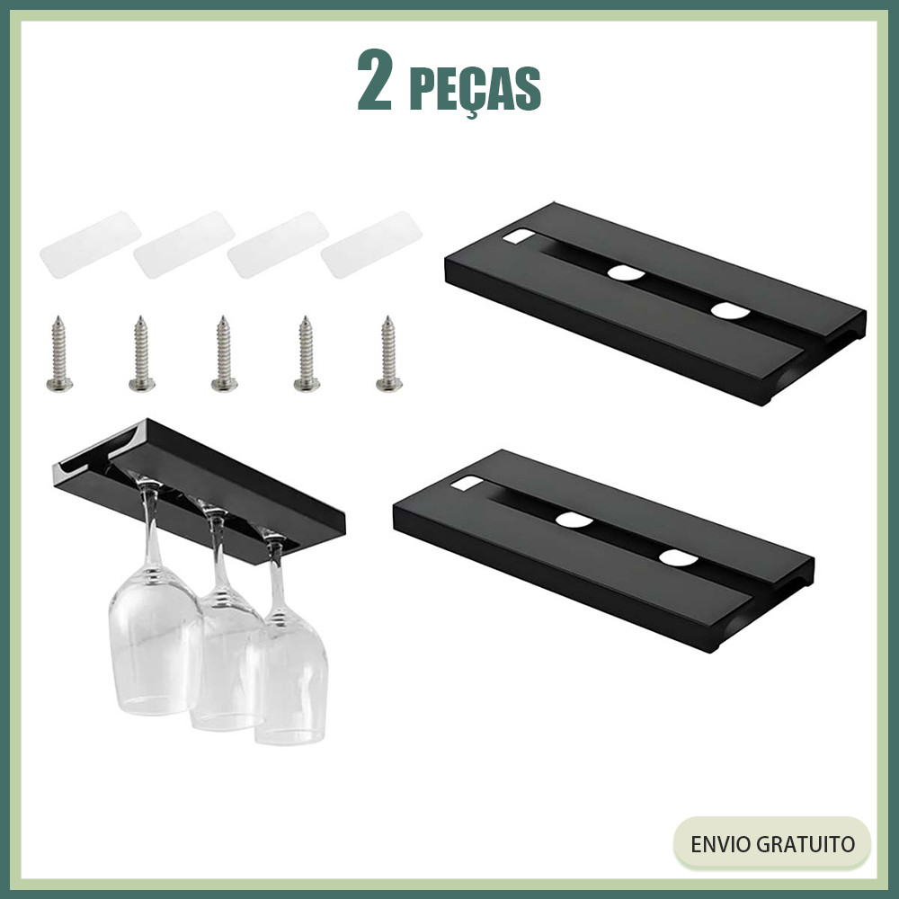 2x Suporte de copos de vinho preto Suporte de copos suspenso Suporte de copos suspenso em plástico Suporte de copos inve