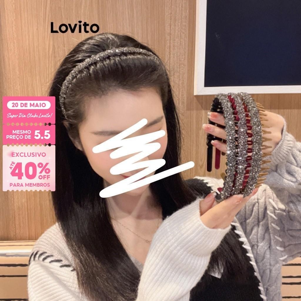 (Trendy) Lovito Faixa De Cabeça Casual Com Strass Liso Para Lavagem Facial Para Mulheres LFA03263 (Café/Vermelho/Preto) - Fashion Accessories
