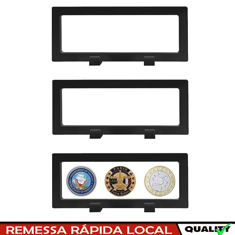 3 Peças Caixa De Sombra Moldura Flutuante 3D Vitrine De Plástico Com Base, Caixa De Moedas Vitrine De 23 x 9 cm, Preto