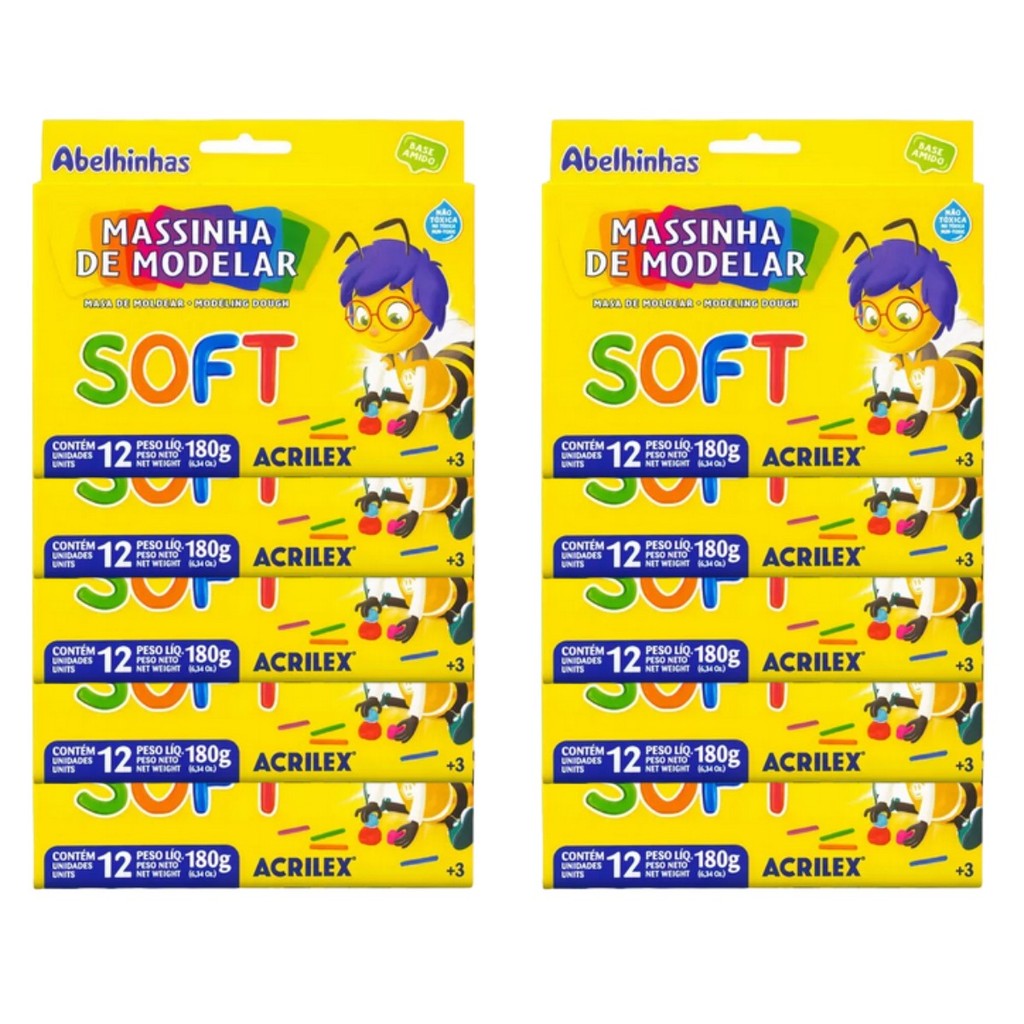 Kit 10 Caixas de Massinha de Modelar Acrilex - 12 Cores em Cada Caixa em Oferta na Shopee