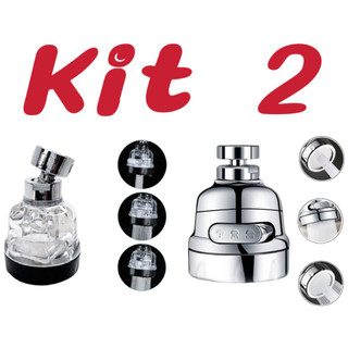 Kit 2 bico adaptador de torneira com 3 bicos ajustáveis, bico de torneira giratório 360°