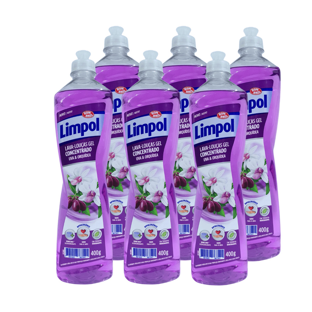 KIT C/ 6 DETERGENTES LIMPOL GEL UVA E ORQUIDEA 400G