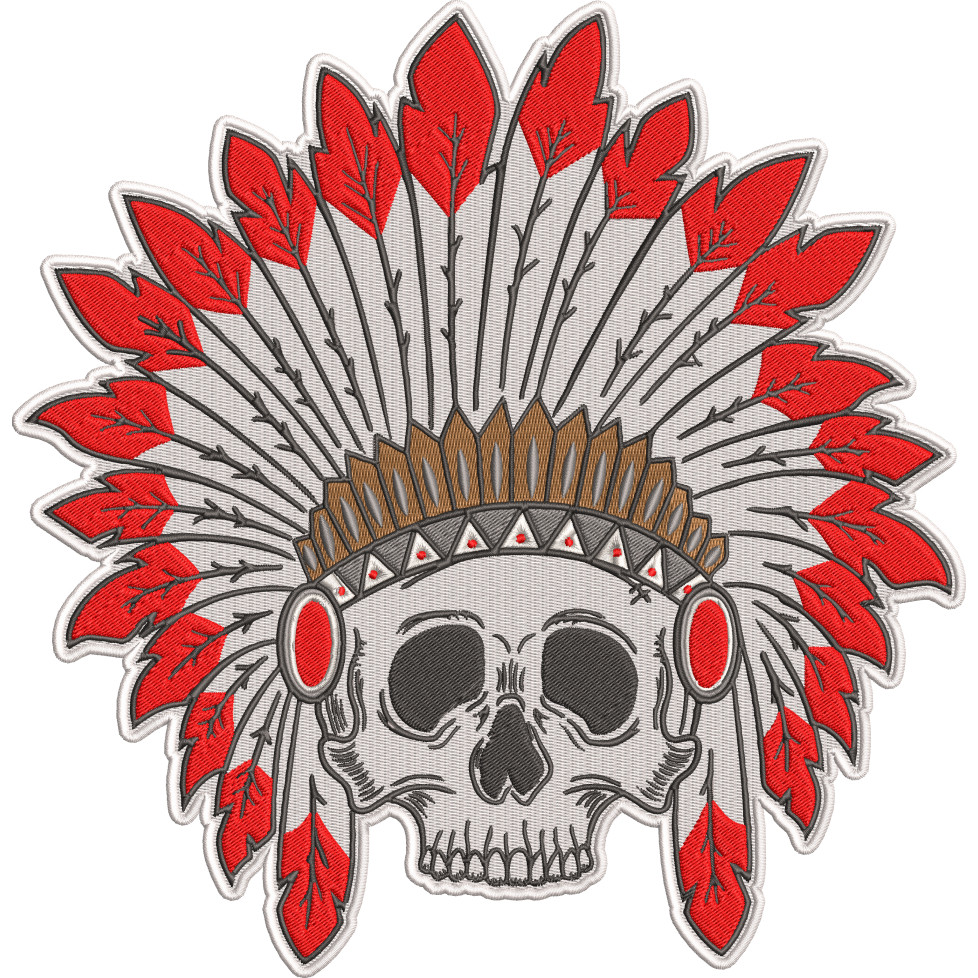 Patch Bordado Caveira Índio Moto Clube Moto Clube Cav53
