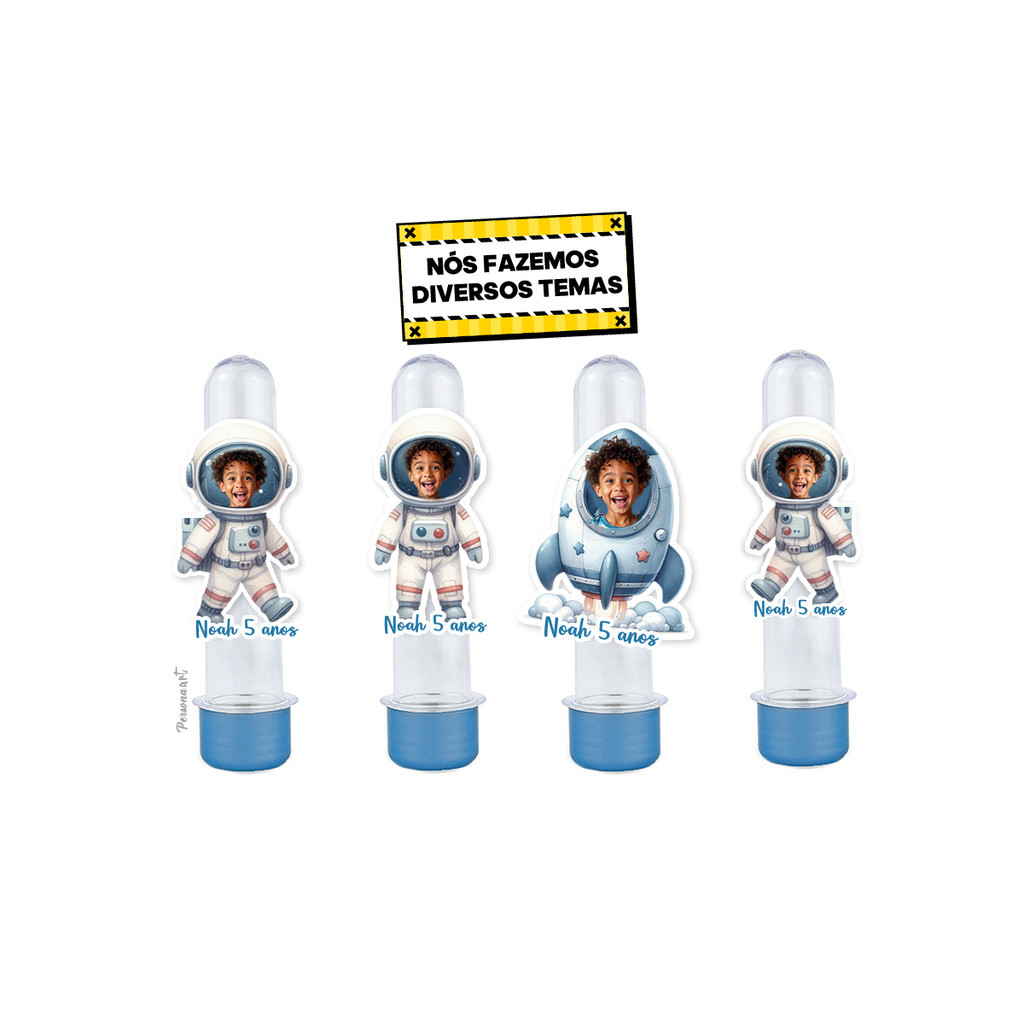 15 Apliques 3d para Tubete 13cm Tag Personalizado Toppers com Foto decoração rostinho Astronauta Aquarela