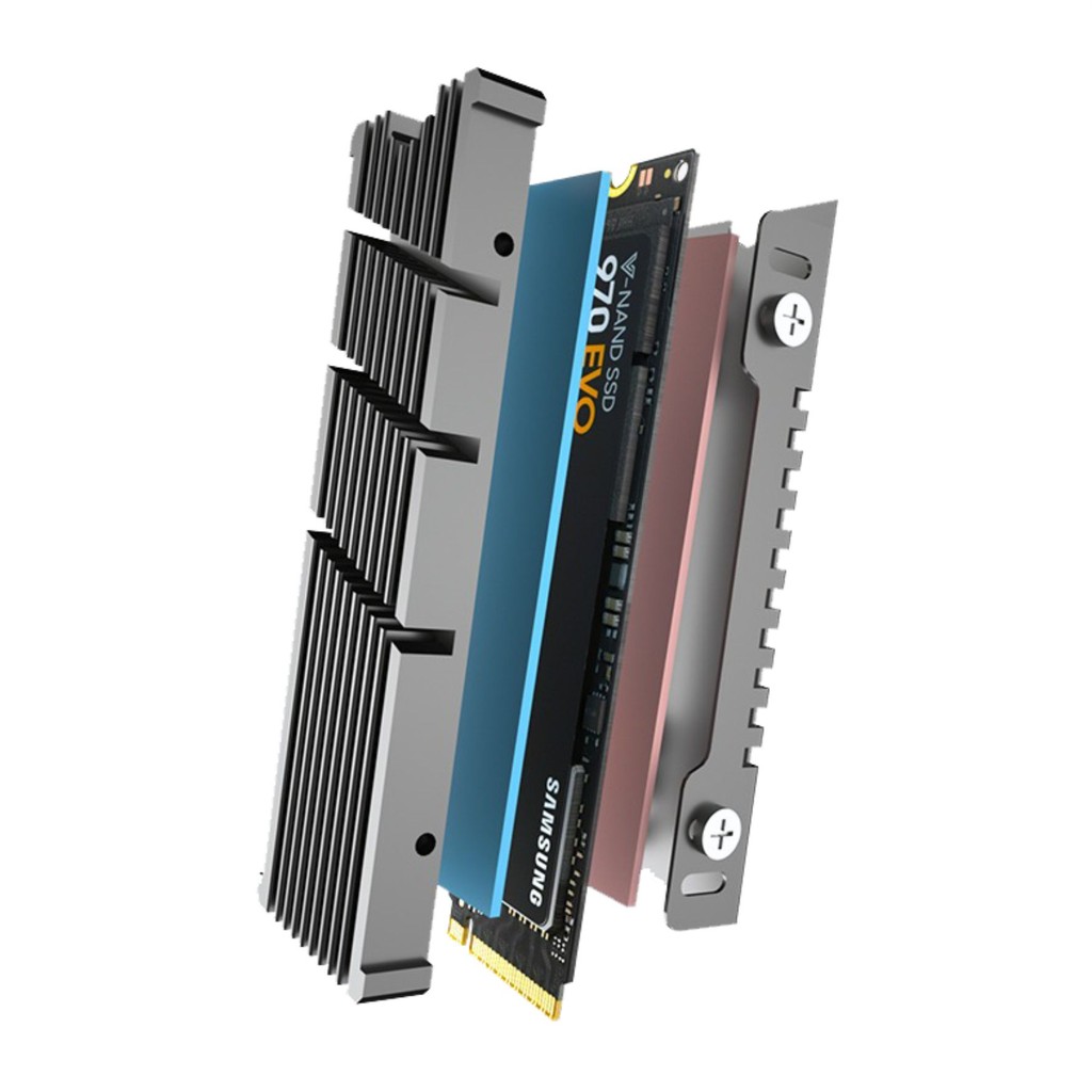 Dissipador de Alumínio Jeyi Preto para SSD NVMe M.2 2280 com Thermal Pads e Fixação por Parafusos
