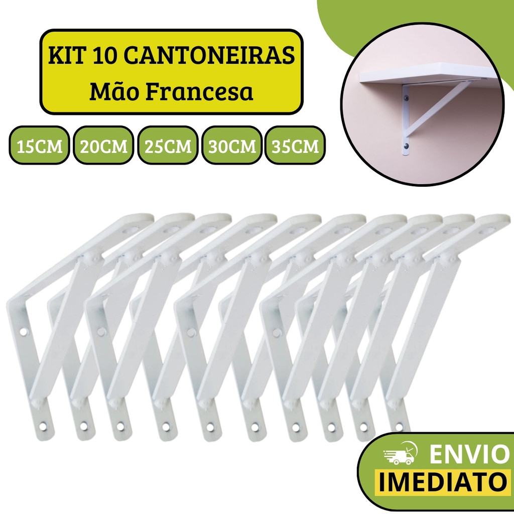Kit 10 Suporte De Prateleira Cantoneira Mão Francesa Para Sustentar Prateleira