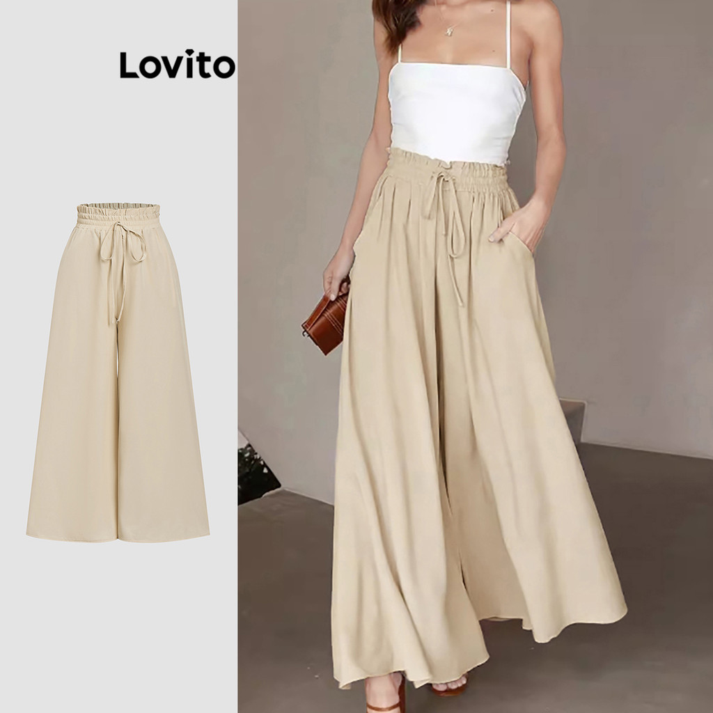 Lovito Calça elegante lisa com cadarço para mulheres L118ED016 - Women Clothes