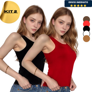 Kit 2 Blusinhas Regatas Suplex Duplo Forro Feminina Básica Elegante Moda Blogueira em Oferta na Shopee