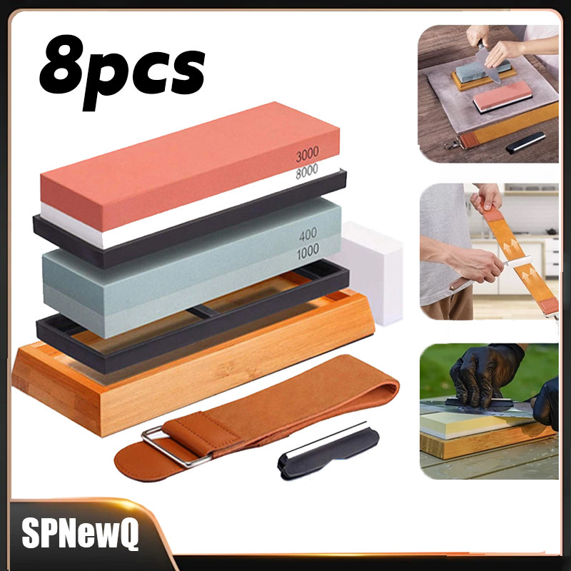 Kit Peças Pedra Afiar Amolar Dupla Face 400/1000+3000/8000 Pedra De Amolar De Corindo Branco em Oferta na Shopee