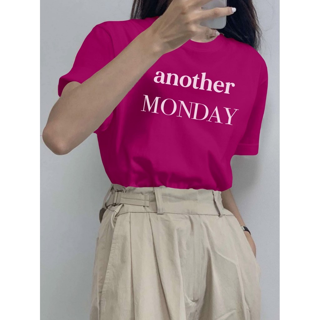 Camiseta Unissex Another Monday Aesthetic Vintage Rosa Estampado Verão T-Shirt Tumblr Oversized
