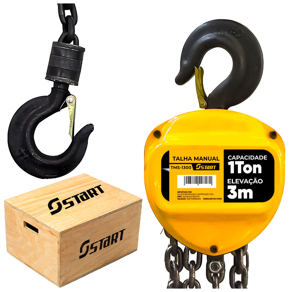 Talha Manual 1 Tonelada 1000 Kg Com Corrente 3 Metros Freio Duplo Start em Oferta na Shopee