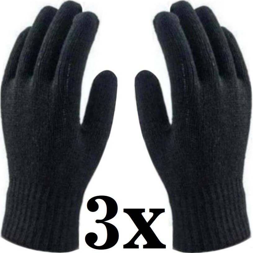 Kit 3 Pares Luva Cotton Preta Tricotada 4 fios Volk CA36348 - Luva de algodão, protege frio, confortável, respirável em Oferta na Shopee