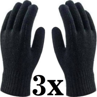 Kit 3 Pares Luva Cotton Preta Tricotada 4 fios Volk CA36348 - Luva de algodão, protege frio, confortável, respirável em Oferta na Shopee