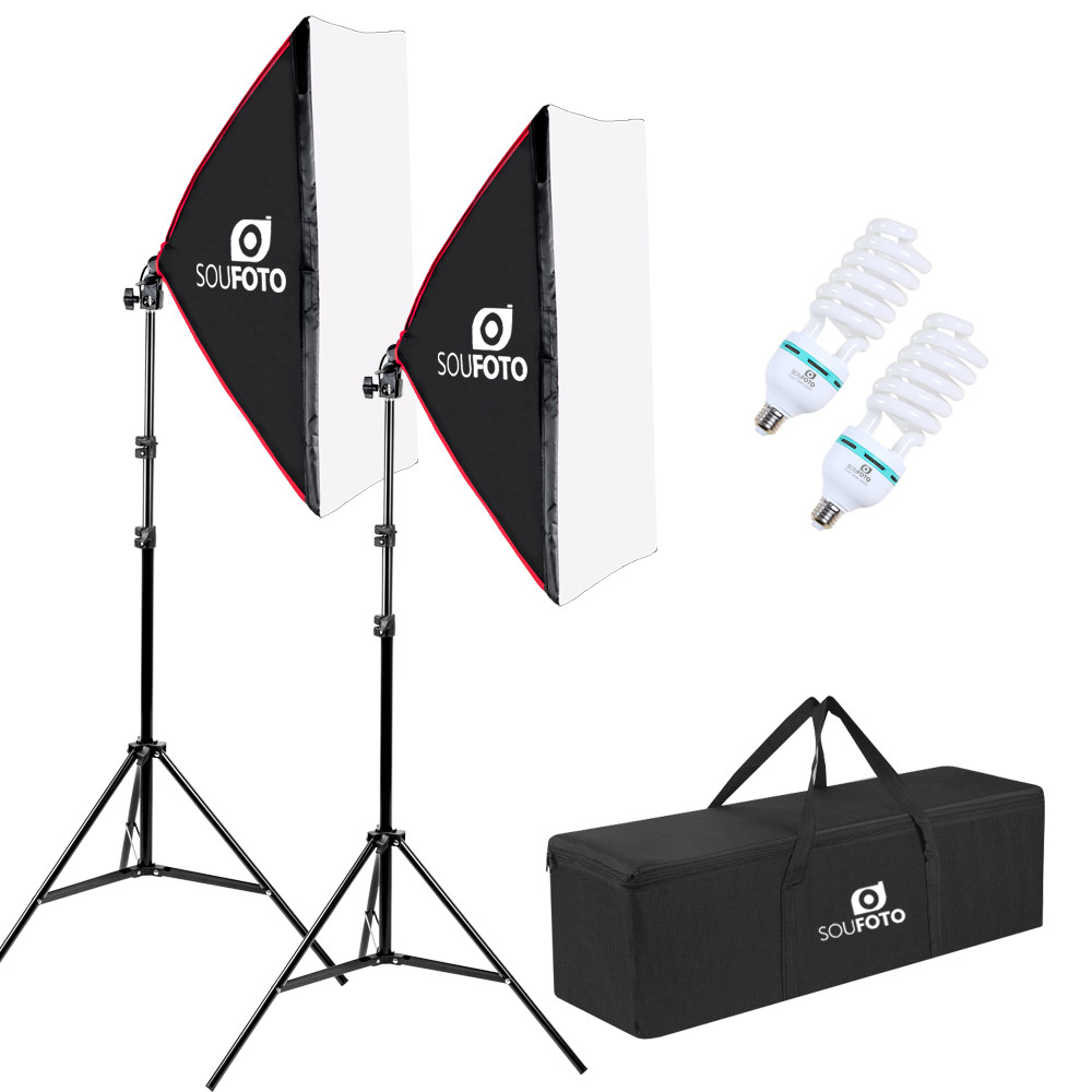 Kit de Iluminação Duplo Viena com Softbox 50x70cm Lâmpada Fluorescente 150w Tripé de 1,90m e Bolsa