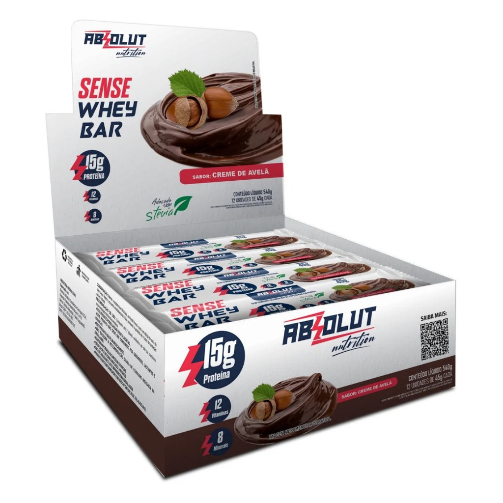 Sense Whey Bar Caixa Com 12 Unidades de 45g Absolut Nutrition Creme De Avelã em Oferta na Shopee