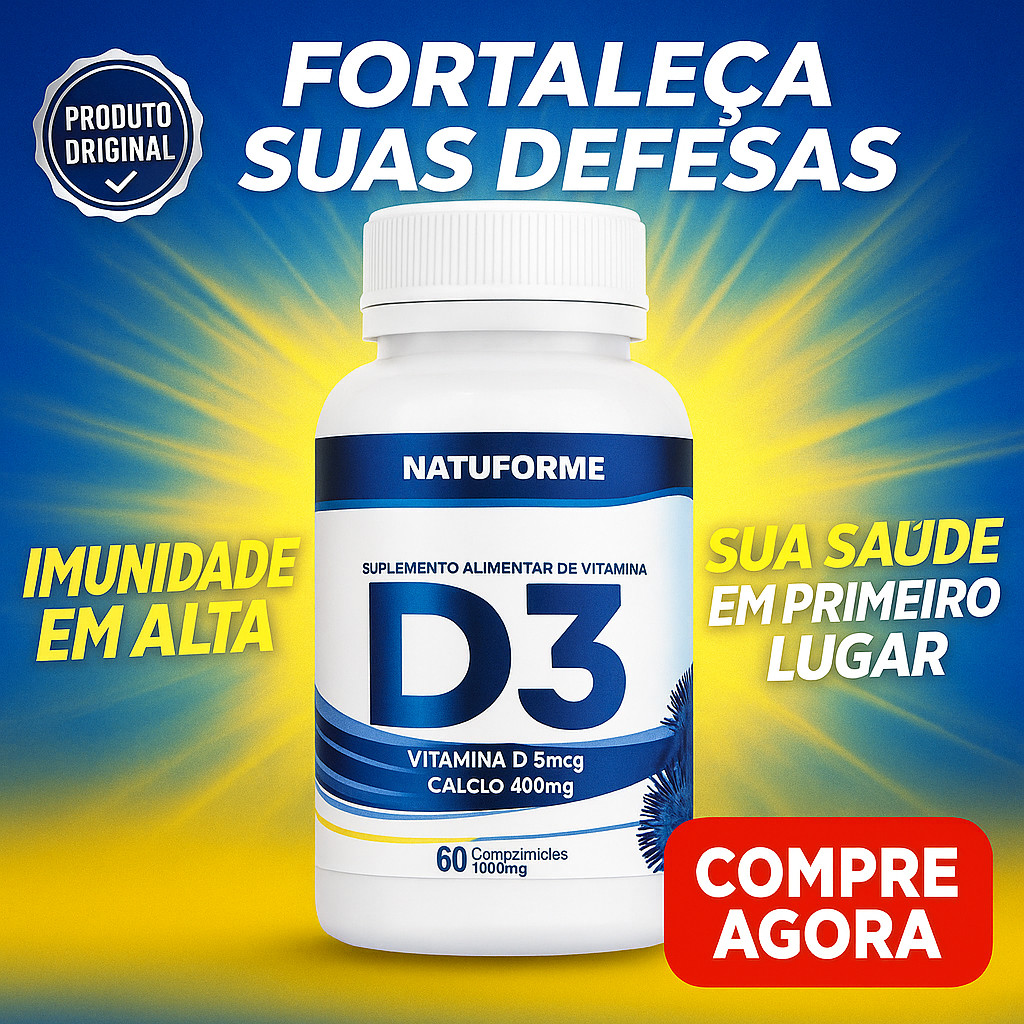 Vitamina D3 com Cálcio 60 Comprimidos Imunidade, Ossos Fortes e Mais Energia
