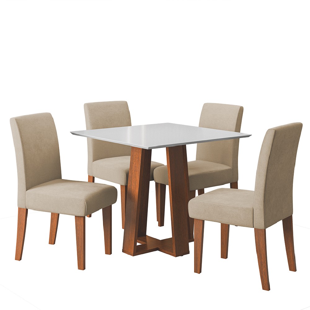 Conjunto Sala de Jantar Mesa Athenas Quadrada 0,90m 4 Cadeiras Trieste Madeirado/Bege Dobuê em Oferta na Shopee