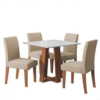 Conjunto Sala de Jantar Mesa Athenas Quadrada 0,90m 4 Cadeiras Trieste Madeirado/Bege Dobuê em Oferta na Shopee