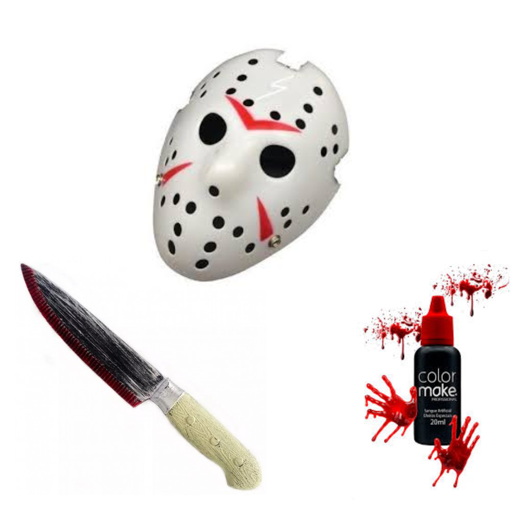 MASCARA JASON COM FACA HALLOWEN +faca +sangue 20 ml