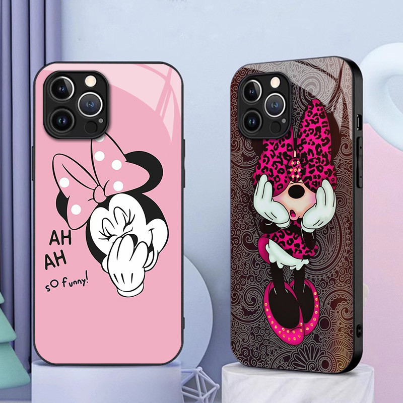 Mickey minnie mouse 08 Caso De Telefone Vidro Para IPhone 16 15 14 13 12 11 Pro XR XS Max Plus Mini X 8 7 6s SE2/3 Capa