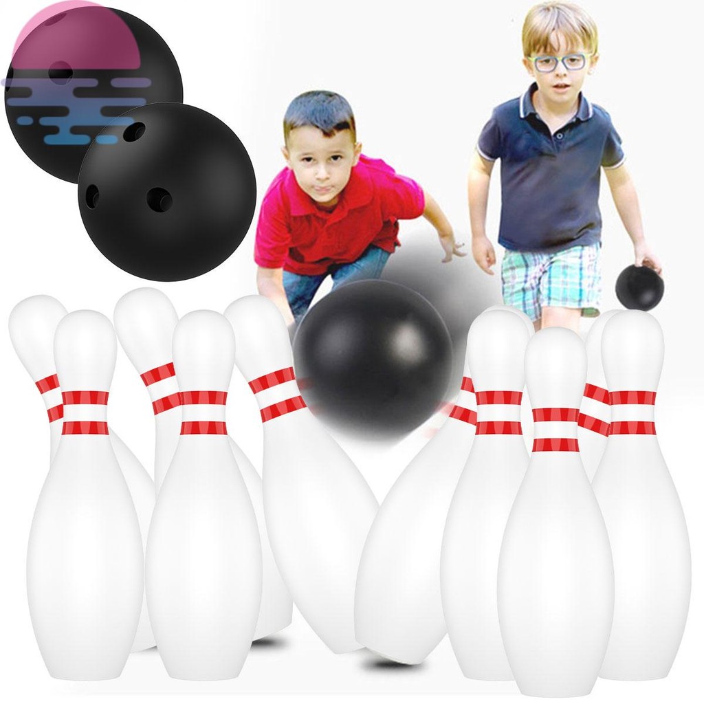Conjunto De Boliche Infantil De 12 Peças Inclui 10 Pinos Brancos Clássicos E 2 Bolas Brinquedo Para Educação SHOPSKC3235