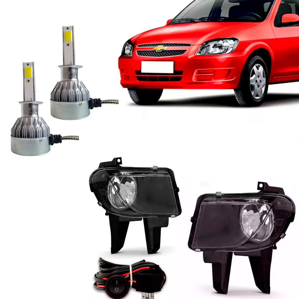 Kit Farol Milha Neblina Celta Prisma LS LT + Par Lâmpadas Super Led Nano Compacta Encaixe HB4 - Automobiles