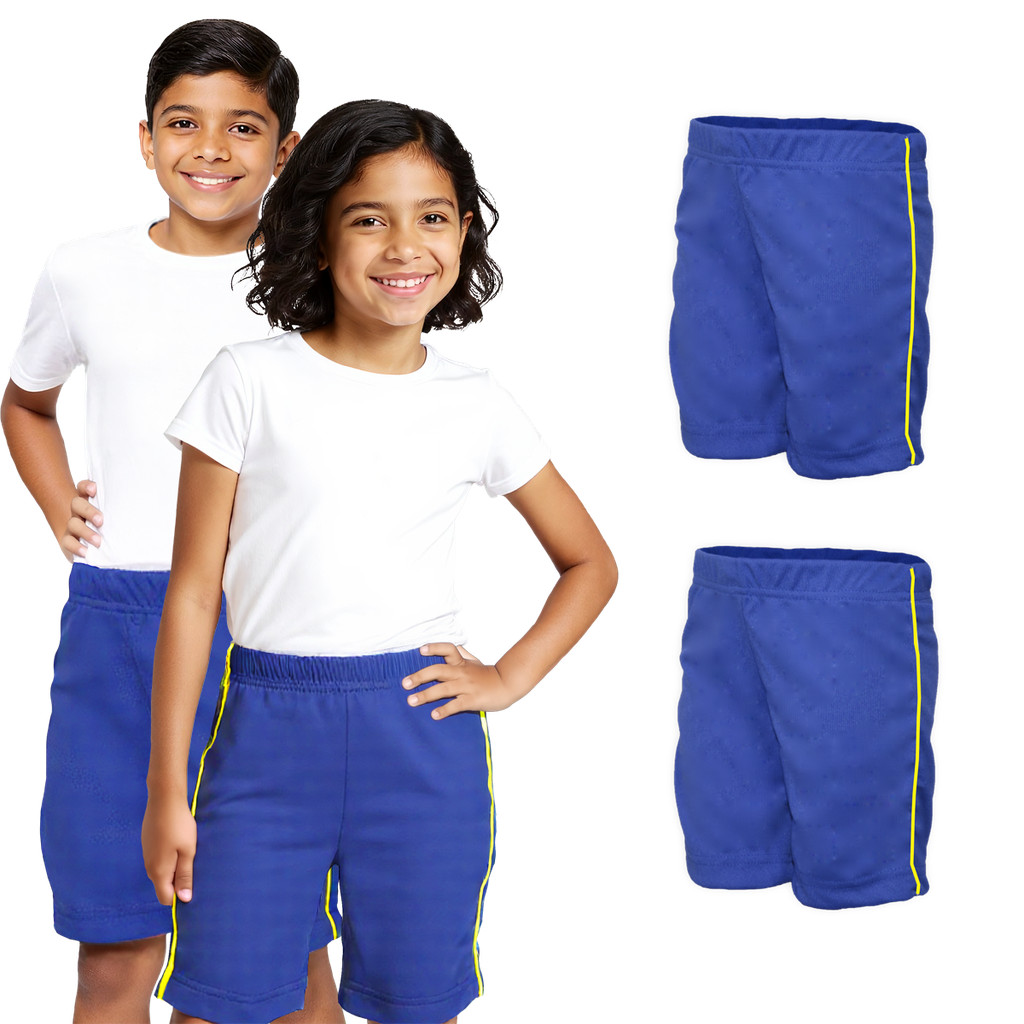 Kit 2 Bermudas Helanca Infantil Azul Royal Friso Amarelo em Oferta na Shopee
