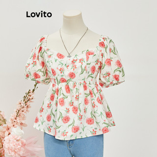 Lovito Blusa Boho Ditsy Floral Plicada para Mulheres L108ED367 em Oferta na Shopee