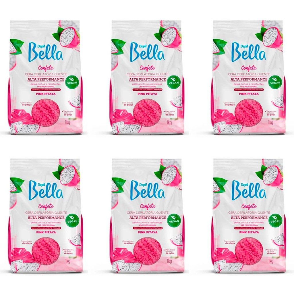 Kit 6 Unidades Cera Quente Depilatória Depil Bella Confete Alta Performance Pink