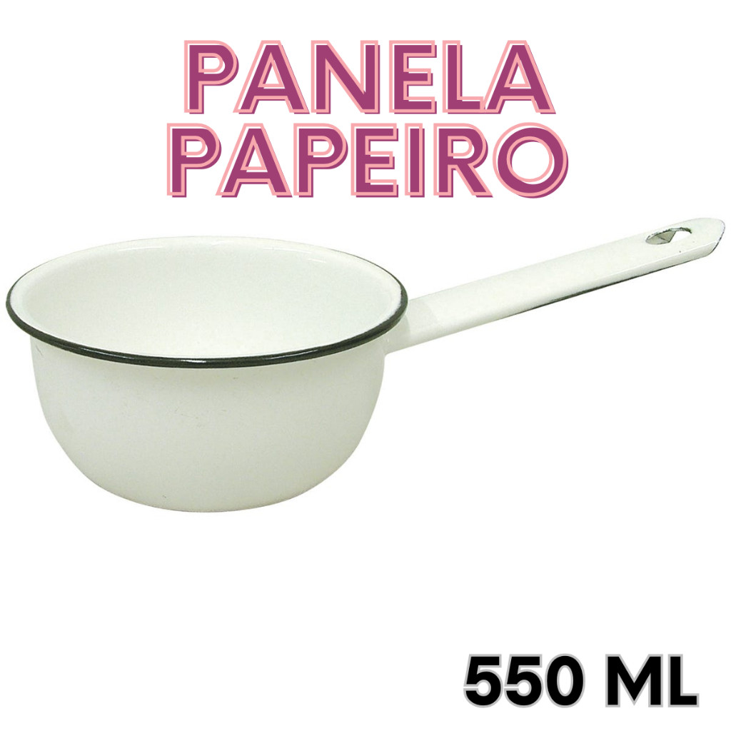Panela Papeiro 550ml Esmaltada Branca Panela Retro de esmalte Com Cabo