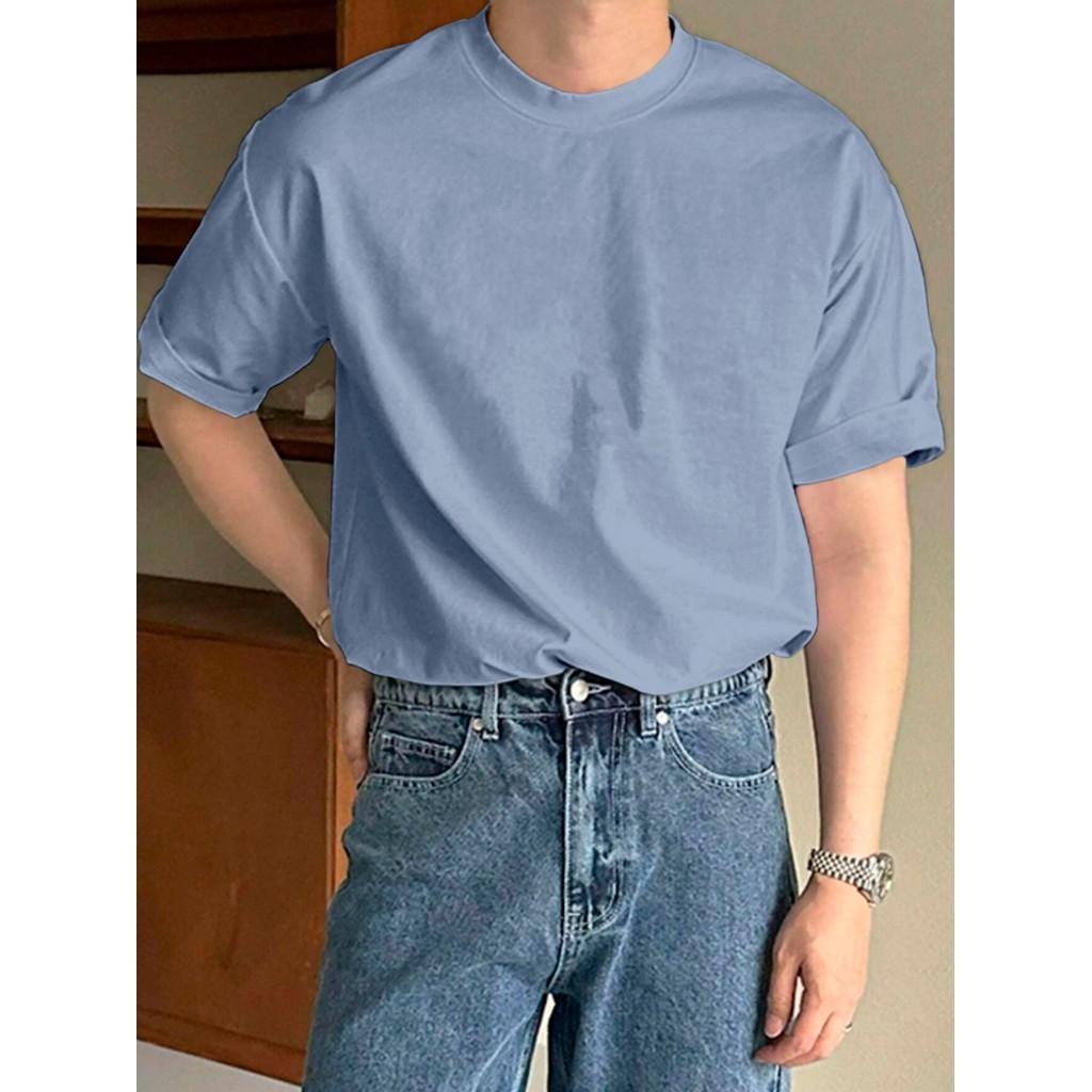 Blusa Azul Claro Bebê Oversized Esportiva Lisa Camiseta Larga Confortável Unissex T Shirt Plus Size