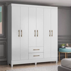 Guarda Roupa Casal Ambiente Panamá 6 Portas Branco Brilho - Moval