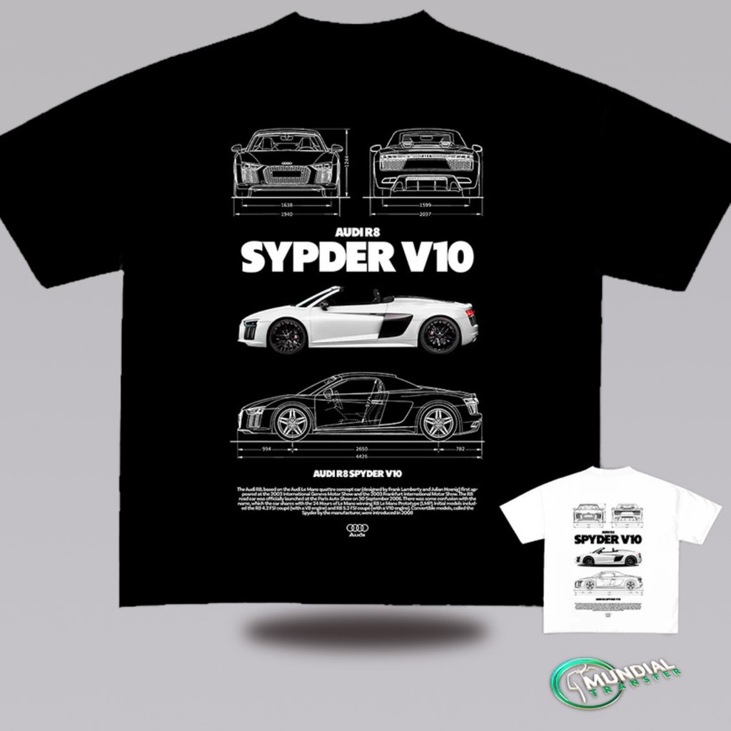 Camisa Carros de Luxo  Camiseta Estampa Audi R8 Spyder V10 Blusa Corrida Carro drift