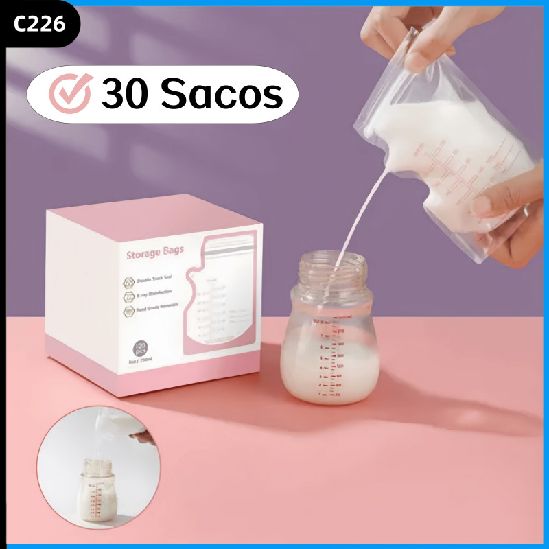 Kit 30 Sacos Para Armazenar Congelar Leite Materno 250 mL Freezer