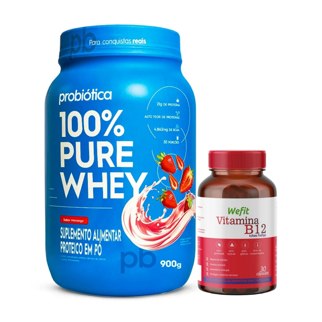 100% Pure Whey 900g Probiotica + Vitamina B12 C30 Cáps WeFit em Oferta na Shopee