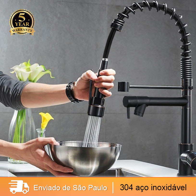 360° Torneira Cozinha Gourmet Misturador Ducha Duo Spray Preto Torneiras Extraíveis Premium Inox 304 Luxo em Oferta na Shopee