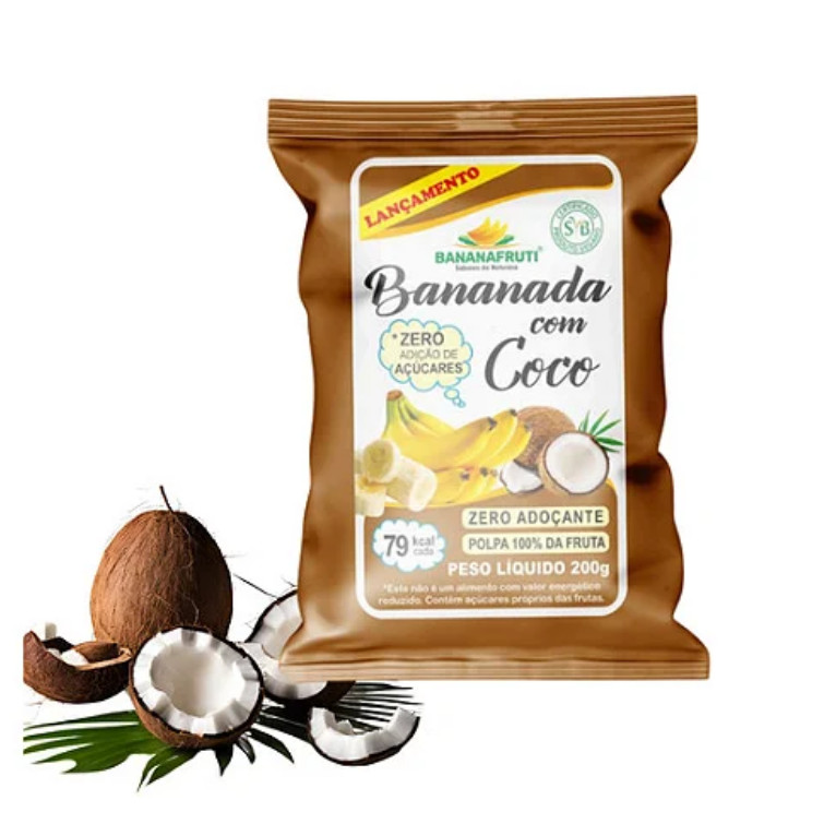 Bananada Natural com Coco - Zero Açúcar - Pacote com 10
